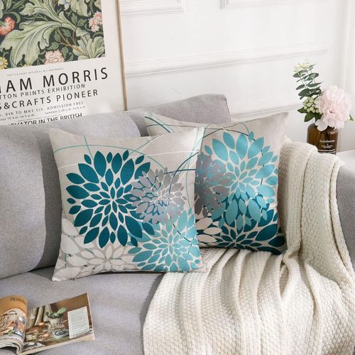 Cauc-Sarcelle Housse De Coussin 50x50 Housse Coussin Décoratif Taie Oreiller Plantes Fleur Motif Housses De Coussin Lot De 2 Lin Oreiller Protecteurs Pour Jardin Salon Canapé Decoration