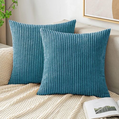 Tianyi-Decorative Housse De Coussin En Velours Côtelé Canapé Taie D'oreiller Douce Pour Maison Salon Chambre Lit Clic Clac 40x40 Cm Lot De 2 Bleu Lac