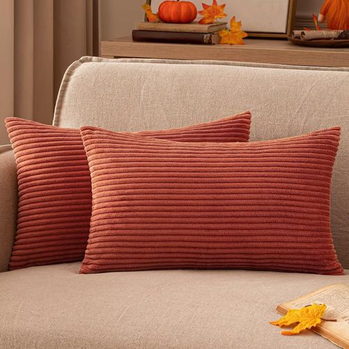 Tianyi-Decorative Housse De Coussin En Velours Côtelé Canapé Taie D'oreiller Douce Pour Maison Salon Chambre Lit Clic Clac 30x50 Cm Lot De 2 Caramel