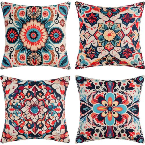 Tianyi-Housse De Coussin Bohème 40x40 Ethnique Coloré Mandala Fleuri Housse Coussin Decoratif Canape Taies D'oreiller En Lin Pour Canapé Lit Jardin Extérieur Décoration Lot De 4