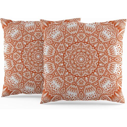 Cauc-Housses De Coussin Marocaines 45x45cm Orange Brûlée Coussins Ethniques Boho Style Indien Abstrait Mandala Arabesque Méditation Housse De Coussin Pour Canapé Salon Lit Taie D'oreiller Lot De 2