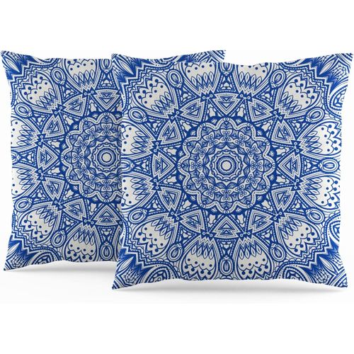 Cauc-Housses De Coussin Marocaines 60x60cm Bleu Coussins Ethniques Boho Style Indien Abstrait Mandala Arabesque Méditation Moderne Housse De Coussin Pour Canapé Salon Lit Taie D'oreiller Lot De 2