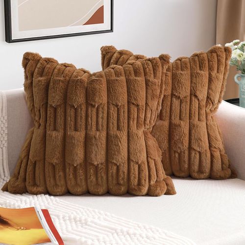 Cauc-Lot De 2 Housse Coussin 45x45 Fausse Fourrure Coussin Canape Douce Moelleuse Housse De Coussin Moderne Décoration Pour Salon,Canapé,Chambre À Coucher, Décoration De Voiture