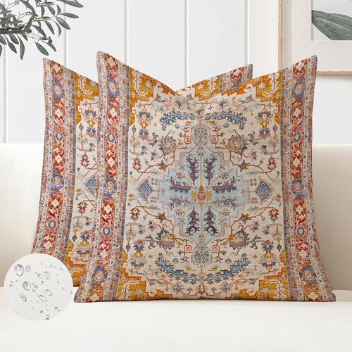 Tianyi-Lot De 2 Exterieur Housse De Coussin 45 X 45 Impermeable Coussin Decoratif Turc Imprimé Motif Housse Coussin Moderne Mandala Floral Taie D'oreiller Rétro Décoratif Pour Canapé Chaise Maison
