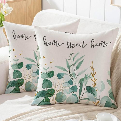 TIANYI-Housses de Coussin 50 x 50 Vert Printemps Feuilles d`Eucalyptus Exterieur Aesthetic Moderne Plante Décoratif Taie d'oreiller pour Canapé Maison Jardin Décoration, Lot de 2