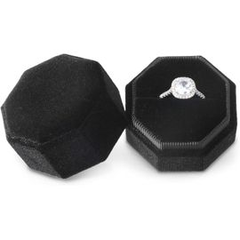 Boîte À Bijoux Hexagonale En Velours Pour Bagues Demariage,Cérémonie,Demande Enmariage,Fiançailles,Vintage(Noir)