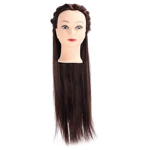 Tête de mannequin pour tresses de cheveux brun foncé, tête de poupée pour s'entraîner à la coiffure (avec maquillage)