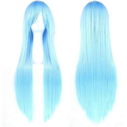 Perruques Synthétiques Longues Et Lisses Bleu Eau Pour Femme, Postiche De Déguisement, 99 Cm