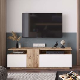 Meuble Tv Avec 3 Portes En Aggloméré Couleur Chêne Et Blanc