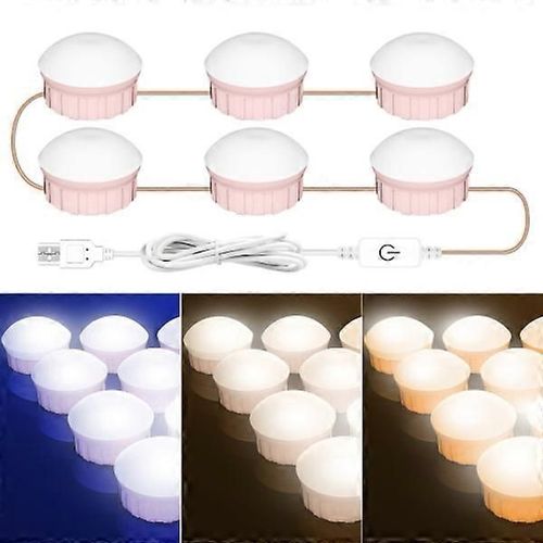 Miroir de salle de bain à 6 LED avec éclairage frontal USB, variateur tricolore