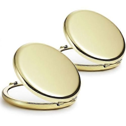 Miroir De Poche Compact, Double Face, Grossissant X1/X2, En Métal (Rond, Doré) 