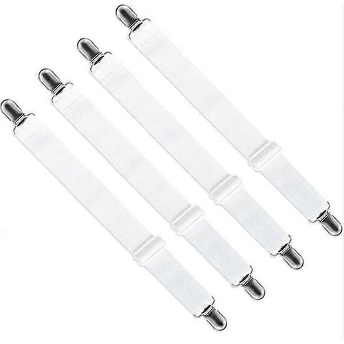 Sangles réglables pour draps (65 cm à 200 cm), attaches réglables pour draps-housses, canapés, housses de planche à repasser (blanc, lot de 4)