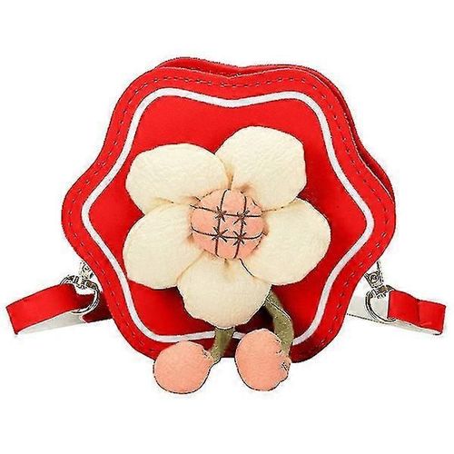 Sac à bandoulière en PU, petit sac à main à fleurs pour enfants, sac d'accessoires (rouge)