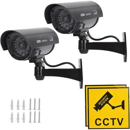 2Pcs Caméra Fausse Caméra de Surveillance Caméra Factice avec LED Infrarouge Clignotante Rouge, Caméra Fausse Caméra de sécurité CCTV