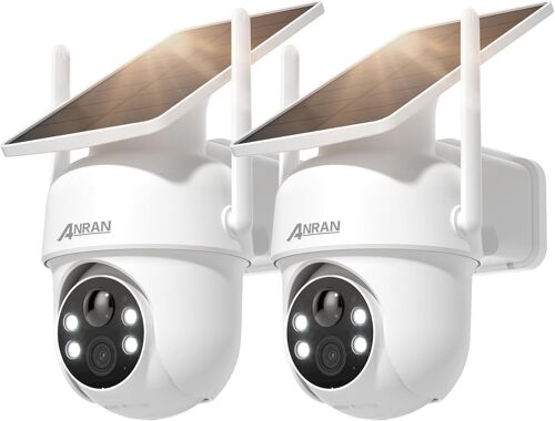 JEXNOVASHOP-5MP Caméra Surveillance WiFi Extérieure sans Fil, Panneau Solaire Intégré, Caméra IP sur Batterie, Vision Nocturne Couleur, Détection Humaine PIR, Audio Bidirectionnel, Sirène d'alarme, 2