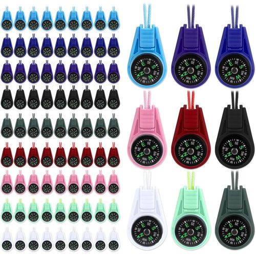 90pcs Boussole Pour Enfants, Portable Mini Boussole Avec Cordon Boussole De Survie De Randonnée Boussole De Scout Pour Enfants Pour L'extérieur Camping Cadeaux De Fête (9 Couleurs)