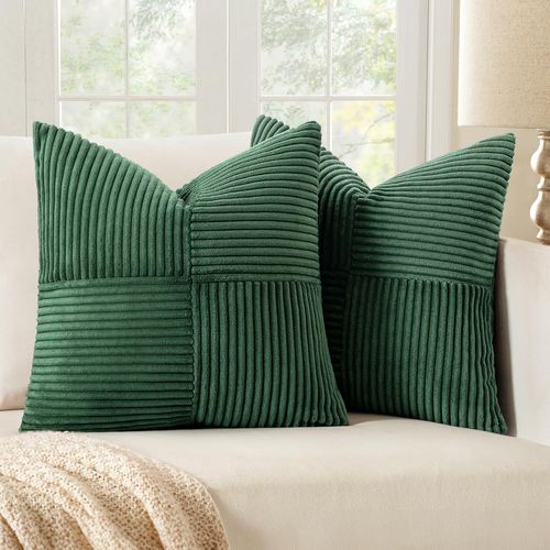 Ersan-Lot De 2 Housse Coussin En Velours Côtelé 40x40cm Vert Foncé Housse De Coussin Decoratif Coussin De Canapé Moderne Doux Déco Coussin De Canapé