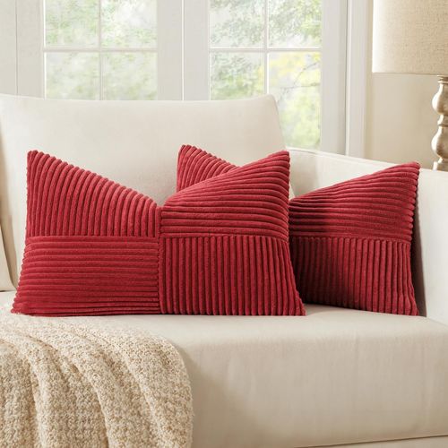 Tianyi-Lot De 2 Housse Coussin En Velours Côtelé 30x50cm Bordeaux Housse De Coussin Decoratif Coussin De Canapé Moderne Doux Déco Coussin De Canapé