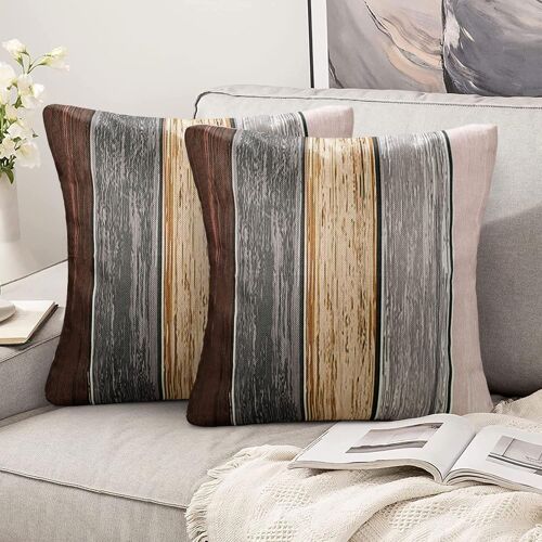 Housses De Coussin 40x40 Gris Marron Lot De 2 Housses De Coussin 40 X 40 Lin Marron Moderne Taie D`Oreiller Decoratif Carré À Rayures Bois Coussin Pour Canapé Canapé Voiture Décoration Intérieure