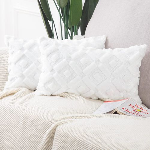 Cauc-Lot De 2 Doux Peluche Laine Courte Velours Décoratif Housses De Coussin Luxe Style Pour Canapé Chambre Blanc 40 X 60 Cm