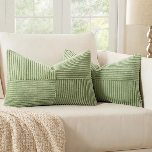 Tianyi-Lot De 2 Housse Coussin En Velours Côtelé 40x60cm Vert Housse De Coussin Decoratif Coussin De Canapé Moderne Doux Déco Coussin De Canapé