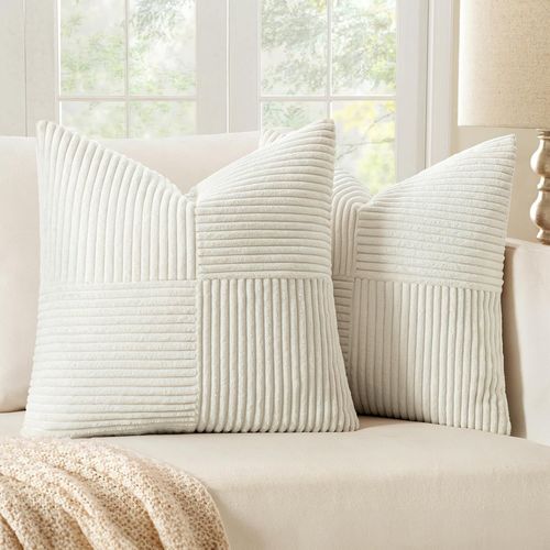 Tianyi-Lot De 2 Housse Coussin En Velours Côtelé 40x40cm Blanc Housse De Coussin Decoratif Coussin De Canapé Moderne Doux Déco Coussin De Canapé
