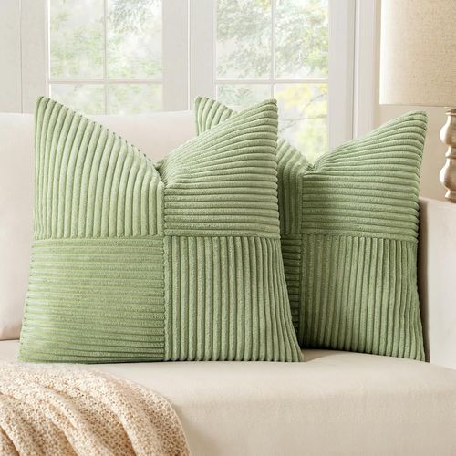 Tianyi-Lot De 2 Housse Coussin En Velours Côtelé 50x50cm Vert Housse De Coussin Decoratif Coussin De Canapé Moderne Doux Déco Coussin De Canapé