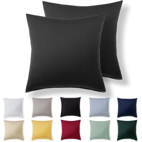 Tianyi-Taie Oreiller 40x40 Coton (Lot De 2) - Anthracite - 100% Jersey Coton, Housse De Coussin 40x40 Cm, Taies D'oreiller En Jersey Avec Fermeture Éclair 40 X 40 Cm