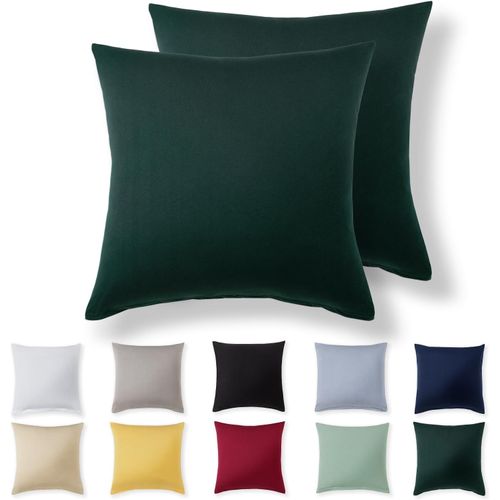 Tianyi-Taie Oreiller 40x40 Coton (Lot De 2) - Vert Forêt - 100% Jersey Coton, Housse De Coussin 40x40 Cm, Taies D'oreiller En Jersey Avec Fermeture Éclair 40 X 40 Cm