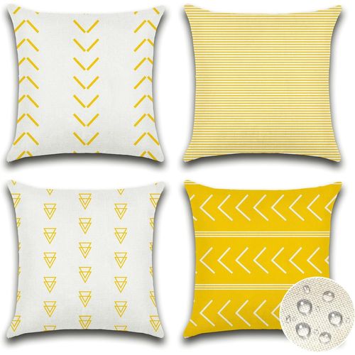 Cauc-Lot De 4 Exterieur Housse Coussin 50x50 Cm Impermeable G¿¿Om¿¿Trique Coussins Canape Decoratif Taie Oreiller Pour Jardin Balcon Salon Maison (Jaune)