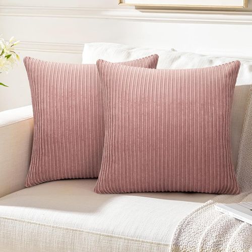 Tianyi-Housse Coussin 40x40 Rose Housses De Coussin Velours Côtelé Cousin Canapé Intérieur Motif À Rayure Taie D'oreiller Décoration De Coussin Pour Chambre Salon Jardin Fauteuil Lit Style Luxe Lot D