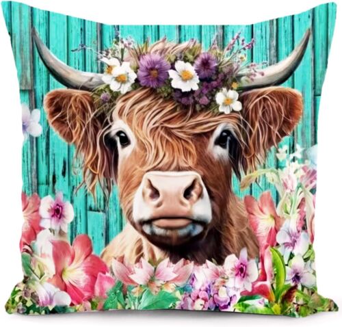 Cauc-Housse De Coussin Motif Vache Highland Écossaise Pour Femme - Décoration D'intérieur Et De Jardin - Pour Salon, Canapé, Terrasse, Meubles - 40 X 40 Cm - Bleu Sarcelle
