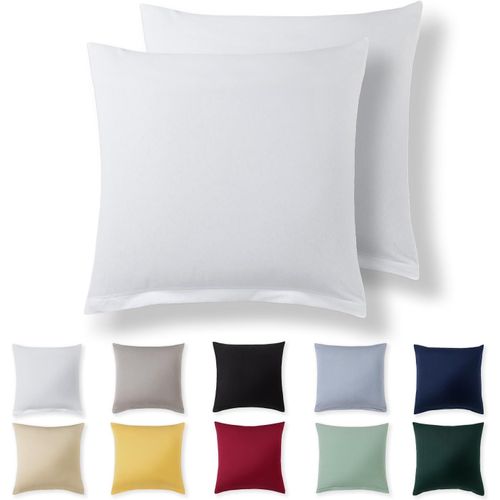Tianyi-Taie Oreiller 65x65 Coton (Lot De 2) - Blanc - 100% Jersey Coton, Housse De Coussin 65x65 Cm, Taies D'oreiller En Jersey Avec Fermeture Éclair 65 X 65 Cm