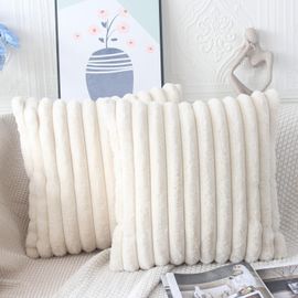 Cauc-Lot De 2 Housses De Coussin En Fausse Fourrure Duveteuse Pour Canapé-Lit,Housse Coussins Moderne Décoratifs Style Marocain 45x45 Cm Beige