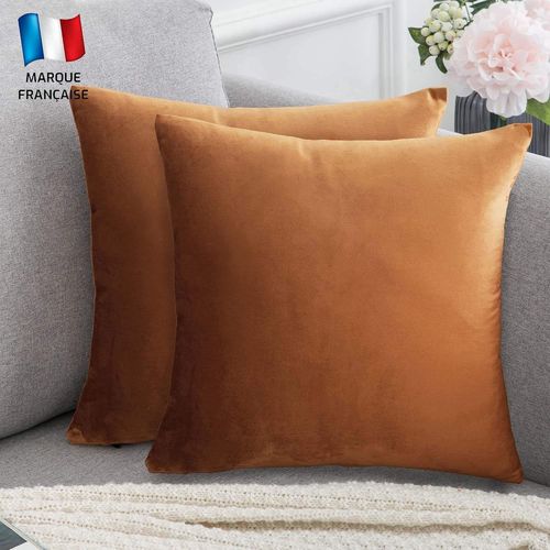 Tianyi-Lot De 2 Housse De Coussin Rouille Clair Velours 50x50 Cm Uni, Taie D'oreiller Carré Doux Et Moderne, Décoration Salon Maron Scandinave Canapé Chambre Lit Sol (2 Rouille Clair)