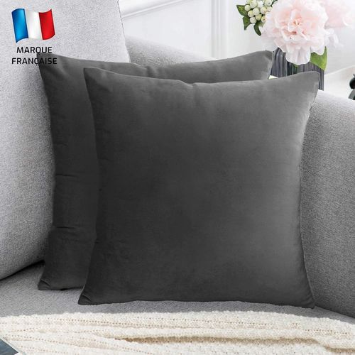 Cauc-Lot De 2 Housses De Coussin Décorative Gris Anthracite Velours 40x40 Cm Uni, Taie D'oreiller Carré Doux Et Moderne, Décoration Salon Scandinave Canapé (2 Gris Anthracite)