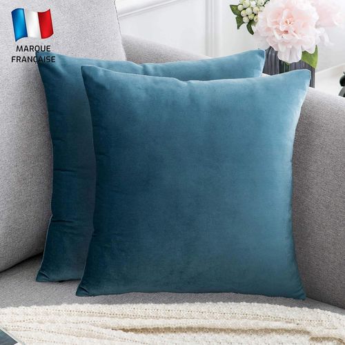 Cauc-Lot De 2 Housses De Coussin Bleu Canard Velours 40x40 Cm Uni, Taie D'oreiller Carré Doux Et Moderne, Décoration Salon Scandinave Canapé Chambre (2 Bleu Canard)