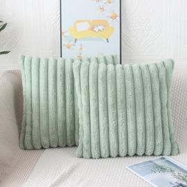 Cauc-Lot De 2 Housses De Coussin En Fausse Fourrure Duveteuse Pour Canapé-Lit,Housse Coussins Moderne Décoratifs Style Marocain 45x45 Cm Vert Sauge