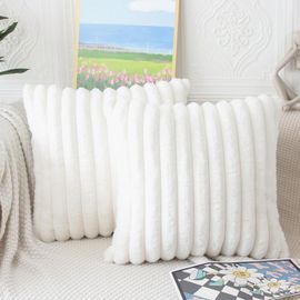 Cauc-Lot De 2 Housses De Coussin En Fausse Fourrure Duveteuse Pour Canapé-Lit,Housse Coussins Moderne Décoratifs Style Marocain 50x50 Cm Blanc Crème