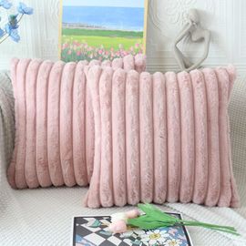 Cauc-Lot De 2 Housses De Coussin En Fausse Fourrure Duveteuse Pour Canapé-Lit,Housse Coussins Moderne Décoratifs Style Marocain 40 X 40 Cm Rose