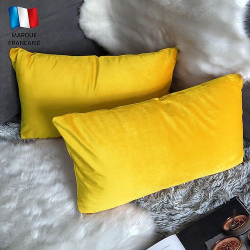Tianyi-Lot De 2 Housse De Coussin Jaune Velours 30x50 Cm Uni, Taie D'oreiller Doux Et Moderne, Décoration Salon Scandinave Canapé Chambre Lit Sol (2 Jaune)