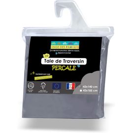 Tianyi-- Taie 43x140 Cm Pour Traversin 90 Cm - 100% Coton Percale - Gris Foncé - Taie De Traversin À Nouer - Label Oeko-Tex® Standard 100 - Fabriquée En Europe