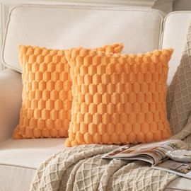 Kjakl-Lot De 2 Super Doux Peluche Moelleux Décoratif Housses De Coussin Fausse Fourrure Laine Velours Taie D'oreiller Canapé Chambre À Coucher Le Salon Couleur Orange 40 X 40 Cm