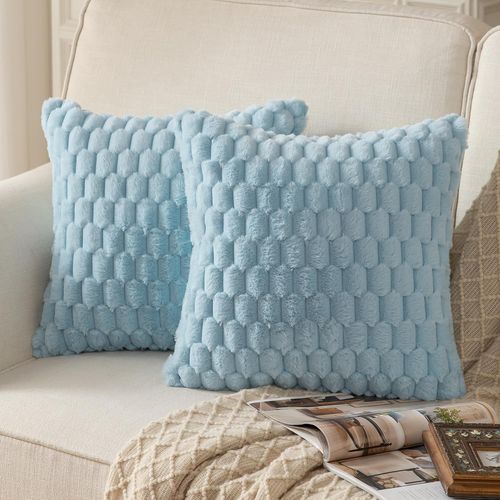 Cauc-Lot De 2 Super Doux Peluche Moelleux Décoratif Housses De Coussin Fausse Fourrure Laine Velours Taie D'oreiller Canapé Chambre À Coucher Le Salon Bleu Pâle 50 X 50 Cm