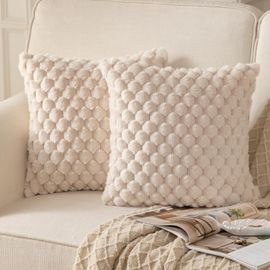 Kjakl-Lot De 2 Super Doux Peluche Moelleux Décoratif Housses De Coussin Fausse Fourrure Laine Velours Taie D'oreiller Canapé Chambre À Coucher Le Salon Beige 55 X 55 Cm