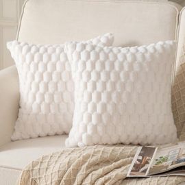 Kjakl-Lot De 2 Super Doux Peluche Moelleux Décoratif Housses De Coussin Fausse Fourrure Laine Velours Taie D'oreiller Canapé Chambre À Coucher Le Salon Blanc 40 X 40 Cm