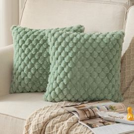 Kjakl-Lot De 2 Super Doux Peluche Moelleux Décoratif Housses De Coussin Fausse Fourrure Laine Velours Taie D'oreiller Canapé Chambre À Coucher Le Salon Sage Vert 40 X 40 Cm