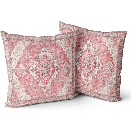 KALANKA-Lot de 2 Housses de Coussin Boho Rose Antique et Vintage Design Housse de Coussin en 45x45 cm Doux pour canapé de Jardin, canapé, lit - Taies d'oreiller décoratives 18x18 Pouces