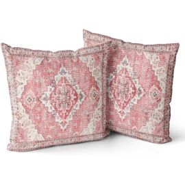 KALANKA-Lot de 2 Housses de Coussin Boho Rose Antique et Vintage Design Housse de Coussin en 45x45 cm Doux pour canapé de Jardin, canapé, lit - Taies d'oreiller décoratives 18x18 Pouces