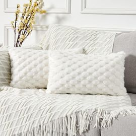 Kjakl-Lot De 2 Taies D'oreiller Décorative Fausse Fourrure Boho Style Housses De Coussin En Forme Pour Un Décor De Maison De Salon De Canapé-Lit Blanc Crème 30x50cm